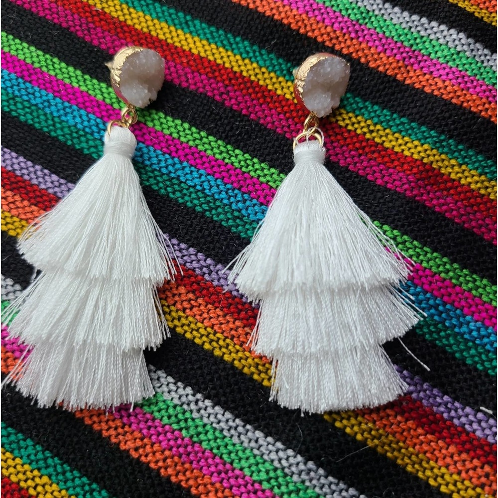 NWOT| WHITE TASSLE EARRINGS